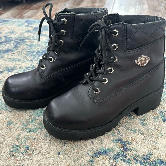 Ladies Harley Davidson Lace Up Leather Boots size 7.5 - Picture 1 of 8